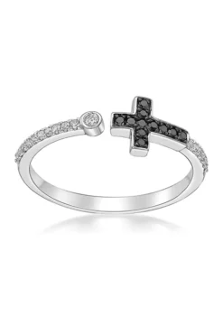 Cheapest ๐ 1/8 ct. t.w. Black and White Diamond Sideways Cross Open Shank Ring in Sterling Silver by Belk & Co. ๐คฉ