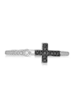 Cheapest 👍 1/8 ct. t.w. Black and White Diamond Sideways Cross Open Shank Ring in Sterling Silver by Belk & Co. 🤩 -DealsBelk & Co. Store Belk 18172