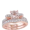 Cheap 😀 2 Piece 4/5 ct. t.w. Morganite and 1/2 ct. t.w. Diamond Split Shank Ribbon Bridal Ring Set in 14k Rose Gold by Belk & Co. 🎁