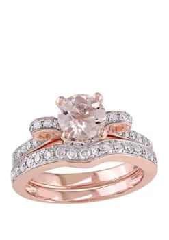 Cheap 😀 2 Piece 4/5 ct. t.w. Morganite and 1/2 ct. t.w. Diamond Split Shank Ribbon Bridal Ring Set in 14k Rose Gold by Belk & Co. 🎁 -DealsBelk & Co. Store Belk 18205