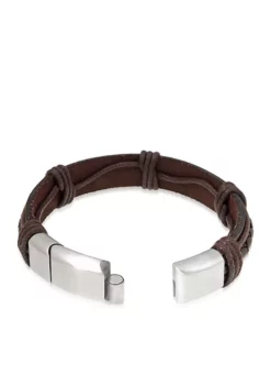 Cheap 🌟 Men's Stainless Steel And Brown Leather Bracelet by Belk & Co. ❤️ -DealsBelk & Co. Store Belk 1821
