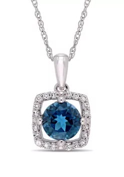 Top 10 🎉 1 ct. t.w. London-Blue Topaz and 0.1 ct. t.w. Diamond Floating Halo Pendant with Chain in 10K White Gold by Belk & Co. 👏