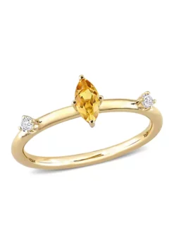 Outlet 🌟 1/3 CT TGW Citrine and White Topaz Marquise 3-Stone Stackable Ring in 10k Yellow Gold by Belk & Co. 🧨