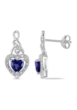 Deals 😀 Lab Created 1.14 ct. t.g.w. Created Blue Sapphire and 1/8 ct. t.g.w. Diamond Created Blue Sapphire and 1/8 ct. t.w. Diamond Heart Earrings in Sterling Silver by Belk & Co. ✔️