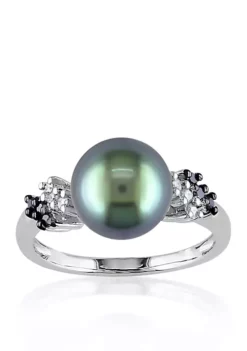 Budget 🎁 10k White Gold Black Tahitian Pearl and Black and White Diamond Ring by Belk & Co. 💯 -DealsBelk & Co. Store Belk 18306