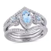 Promo 🎁 1-2/5 CT TGW Leaf and Round-Shaped White and Sky Blue Topaz 3-Stone Cluster Ring in Sterling Silver by Belk & Co. 🎉