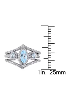 Promo 🎁 1-2/5 CT TGW Leaf and Round-Shaped White and Sky Blue Topaz 3-Stone Cluster Ring in Sterling Silver by Belk & Co. 🎉 -DealsBelk & Co. Store Belk 18332