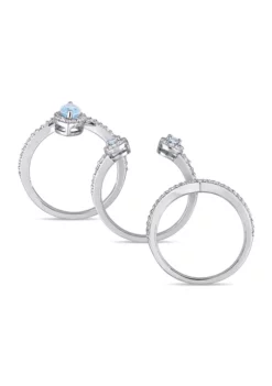 Promo 🎁 1-2/5 CT TGW Leaf and Round-Shaped White and Sky Blue Topaz 3-Stone Cluster Ring in Sterling Silver by Belk & Co. 🎉 -DealsBelk & Co. Store Belk 18335