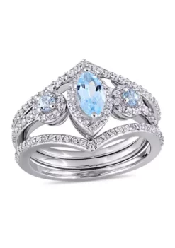 Promo 🎁 1-2/5 CT TGW Leaf and Round-Shaped White and Sky Blue Topaz 3-Stone Cluster Ring in Sterling Silver by Belk & Co. 🎉 -DealsBelk & Co. Store Belk 18336