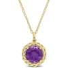 Best reviews of ❤️ 2.25 ct. t.g.w. African Amethyst Halo Link Pendant with Chain in Yellow Plated Sterling Silver by Belk & Co. 🔥