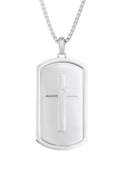New 🥰 1/10 ct. t.w. Cubic Zirconia Stainless Steel Reversible Lords Prayer 🐶 Dog Tag Pendant with 24 Inch Chain by Belk & Co. 🥰