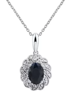 Budget 🧨 1/10 ct. t.w. Diamond and Sapphire Pendant Necklace with 18" Singapore Chain in 14K White Gold by Belk & Co. 🌟