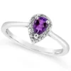 Budget 🎉 Sterling Silver 6x4mm Pear Shaped Amethyst Diamond Accent Halo Ring by Belk & Co. 🔔