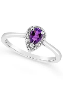 Budget 🎉 Sterling Silver 6x4mm Pear Shaped Amethyst Diamond Accent Halo Ring by Belk & Co. 🔔 -DealsBelk & Co. Store Belk 18397