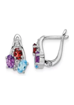 Deals 🎁 1.3 ct. t.w. Swiss Blue Topaz, Amethyst, Garnet and White Topaz Hinged Earrings in Rhodium-Plated Sterling Silver by Belk & Co. 🤩 -DealsBelk & Co. Store Belk 18468