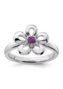 Outlet 🥰 1/10 ct. t.w. Amethyst Polished Stackable Expressions Flower Ring in Sterling Silver by Belk & Co. 👏