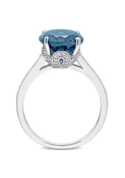 Best Pirce 🌟 5.07 ct. t.g.w. London Blue Topaz and 1/4 ct. t.w. Diamond Cocktail Ring in 14K White Gold by Belk & Co. 💯 -DealsBelk & Co. Store Belk 18486