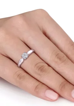 Cheapest 🛒 Lab Created 1/2 ct. t.w. Moissanite Solitaire Pinched Band Engagement Ring in 14k White Gold by Belk & Co. ✔️ -DealsBelk & Co. Store Belk 18508