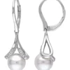 Best deal 💯 8 - 8.5 MM Cultured Freshwater Pearl and Diamond Leverback Earrings in Sterling Silver by Belk & Co. 😍