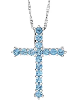 Hot Sale 👏 Sterling Silver Blue Topaz Cross Pendant Necklace by Belk & Co. ⌛ -DealsBelk & Co. Store Belk 18529