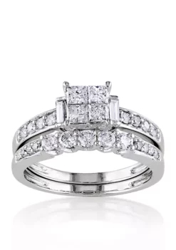 Best Pirce โญ 1 ct. t.w. Diamond Bridal Ring Set in 14k White Gold by Belk & Co. ๐