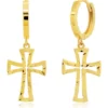 Buy 😀 Genuine 14K Yellow Gold Minimalist Huggie Hoop Earrings with Dangle Diamond-Cut Cross by Belk & Co. 🤩