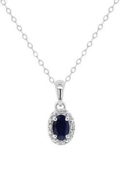 Hot Sale 👍 Sterling Silver 6x4mm Oval Sapphire Diamond Accent Halo Pendant Necklace by Belk & Co. ❤️ -DealsBelk & Co. Store Belk 18583