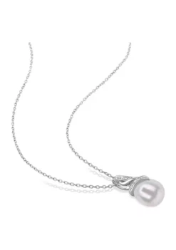 Deals ⭐ 8.5-9mm Freshwater Cultured Pearl and Diamond Accent Twisted Drop Pendant with Chain in Sterling Silver by Belk & Co. ⌛ -DealsBelk & Co. Store Belk 18624