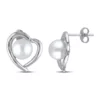 New 🌟 8-8.5 Millimeter Cultured Freshwater Pearl and Diamond Heart Stud Earrings in Sterling Silver by Belk & Co. ✨