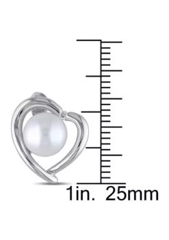 New 🌟 8-8.5 Millimeter Cultured Freshwater Pearl and Diamond Heart Stud Earrings in Sterling Silver by Belk & Co. ✨ -DealsBelk & Co. Store Belk 18647