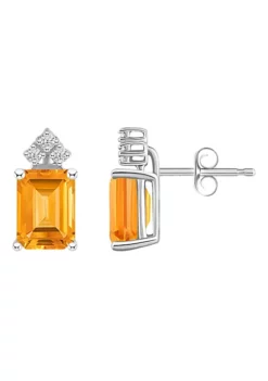 Budget 💯 14K Gold 8x6 Emerald Cut Citrine 1/8 Cttw Diamond Earrings by Belk & Co. 😀 -DealsBelk & Co. Store Belk 18687