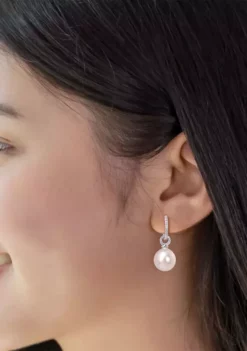 Hot Sale 🔥 12-12.5MM South Sea Cultured Pearl and 1/10 CT TW Diamond Huggie Drop Earrings in 14k White Gold by Belk & Co. 🔔 -DealsBelk & Co. Store Belk 18739