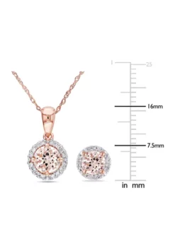 Top 10 👍 1.8 ct. t.w. Morganite and 1/6 ct. t.w. Diamond Halo Necklace and Stud Earrings Set in 10k Rose Gold by Belk & Co. 🔔 -DealsBelk & Co. Store Belk 18744