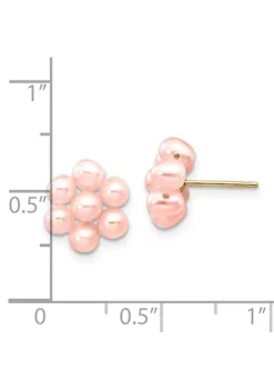 Promo ⌛ 14K Yellow Gold 3-4mm Pink Egg Freshwater Cultured Pearl Flower Earrings by Belk & Co. 🌟 -DealsBelk & Co. Store Belk 18779