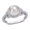 Best Sale 👍 8.5-9mm Cultured Freshwater Pearl and 3/4 CT TGW White Topaz Halo Ring in Sterling Silver by Belk & Co. 🔔