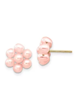 Promo ⌛ 14K Yellow Gold 3-4mm Pink Egg Freshwater Cultured Pearl Flower Earrings by Belk & Co. 🌟 -DealsBelk & Co. Store Belk 18781