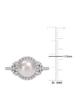 Best Sale 👍 8.5-9mm Cultured Freshwater Pearl and 3/4 CT TGW White Topaz Halo Ring in Sterling Silver by Belk & Co. 🔔 -DealsBelk & Co. Store Belk 1880