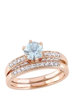 Top 10 ๐ฅฐ 3/4 ct. t.w Aquamarine and 1/3 ct. t.w Diamond Bridal Ring Set in 10K Rose Gold by Belk & Co. ๐
