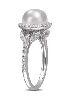 Best Sale 👍 8.5-9mm Cultured Freshwater Pearl and 3/4 CT TGW White Topaz Halo Ring in Sterling Silver by Belk & Co. 🔔 -DealsBelk & Co. Store Belk 1881
