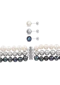 Buy 🤩 7.5-8MM Multi-Color Freshwater Cultured Pearl 7-Piece Set of Necklace Earrings & Bracelet in Sterling Silver by Belk & Co. 🥰 -DealsBelk & Co. Store Belk 18820