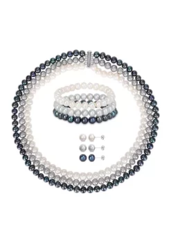 Buy 🤩 7.5-8MM Multi-Color Freshwater Cultured Pearl 7-Piece Set of Necklace Earrings & Bracelet in Sterling Silver by Belk & Co. 🥰 -DealsBelk & Co. Store Belk 18821