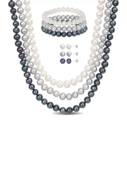 Buy 🤩 7.5-8MM Multi-Color Freshwater Cultured Pearl 7-Piece Set of Necklace Earrings & Bracelet in Sterling Silver by Belk & Co. 🥰 -DealsBelk & Co. Store Belk 18822