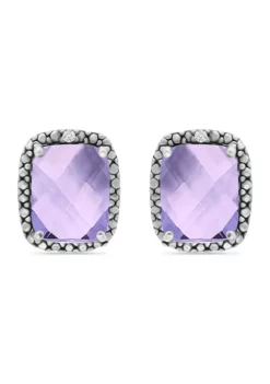 Best Sale 🧨 4.3. t.w. Amethyst and 1/10 ct. t.w. Diamond Stud Earrings in Sterling Silver by Belk & Co. 😉