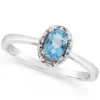 Best reviews of 😉 Sterling Silver 6x4mm Oval Blue Topaz Diamond Accent Halo Ring by Belk & Co. 🎁