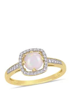 Top 10 💯 5/8 ct. t.w. Opal and 1/7 ct. t.w. Diamond Floating Halo Ring in 10k Yellow Gold by Belk & Co. 🌟