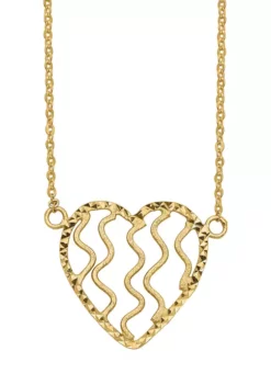 Deals ๐คฉ Polished Satin and Diamond-Cut Heart Necklace in 14K Yellow Gold by Belk & Co. ๐