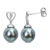 Discount 🔔 8-9mm Black Tahitian Cultured Pearl and White Topaz Drop Earrings in Sterling Silver by Belk & Co. 🌟