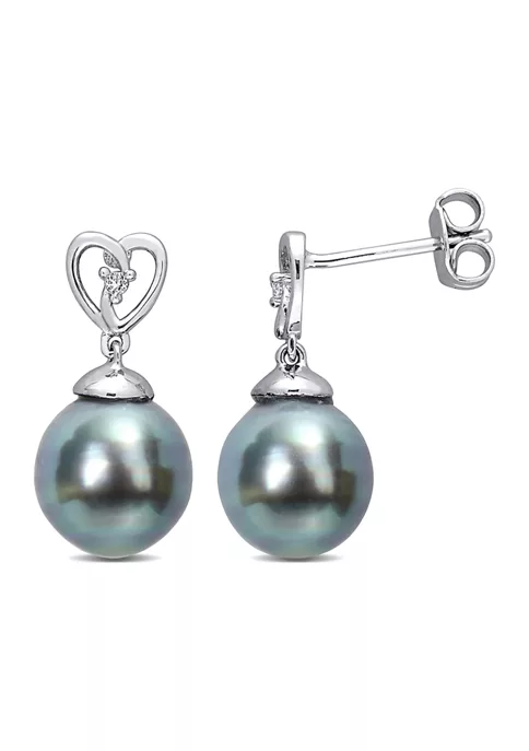 Discount 🔔 8-9mm Black Tahitian Cultured Pearl and White Topaz Drop Earrings in Sterling Silver by Belk & Co. 🌟 1 Discount 🔔 8-9mm Black Tahitian Cultured Pearl and White Topaz Drop Earrings in Sterling Silver by Belk & Co. 🌟