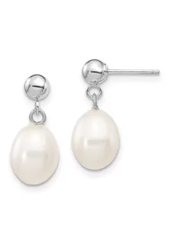 Cheap 🎉 14K White Gold 7-8mm White Rice Freshwater Cultured Pearl Dangle Post Earrings by Belk & Co. 🧨