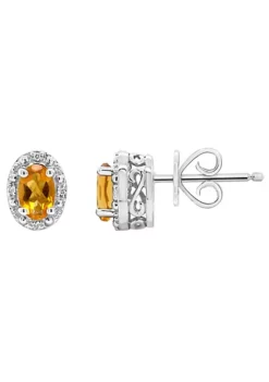 Coupon ๐ Sterling Silver 6x4mm Oval Citrine Diamond Accent Halo Stud Earrings by Belk & Co. ๐งจ